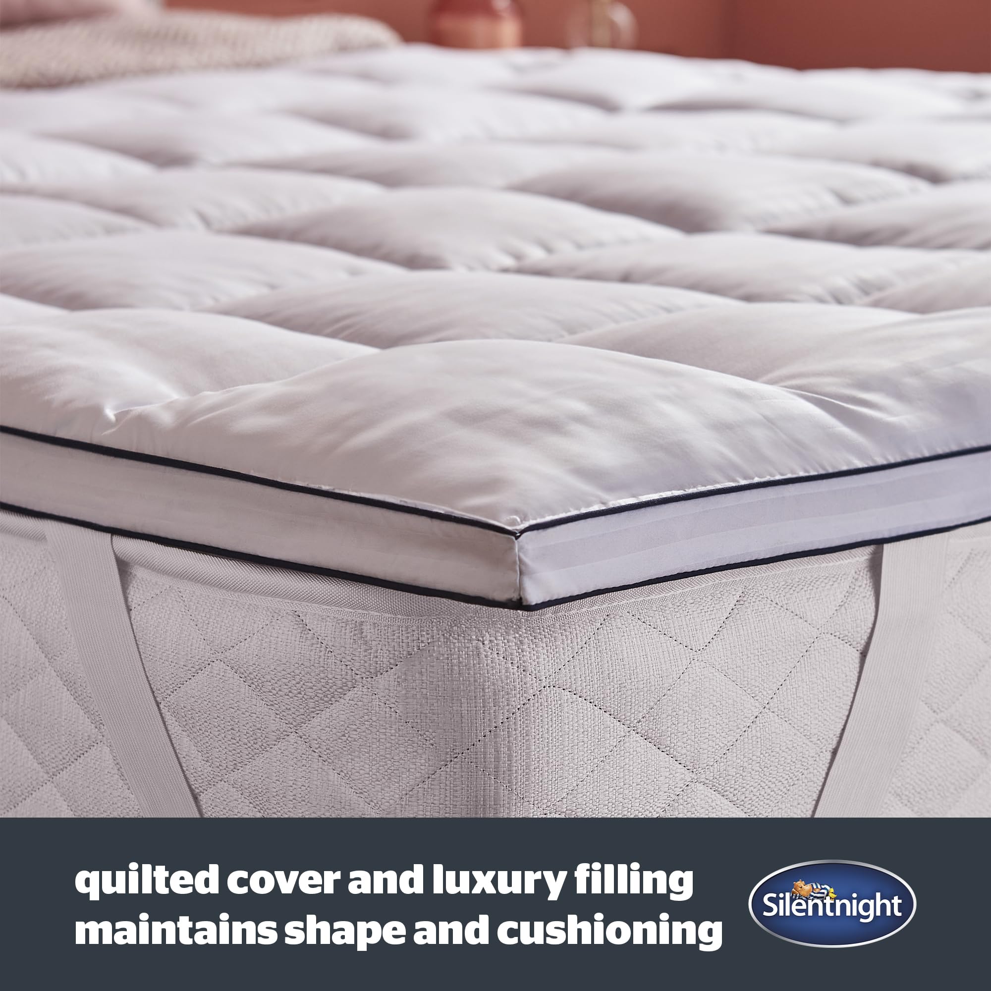 Luxury Silentnight Hotel Collection Mattress Topper - 5cm Thick Double Bed Topper with Silky Soft Cover & Elastic Straps (190x135cm) - Perfect for Guest Rooms, Dorms & Home Comfort Upgrade