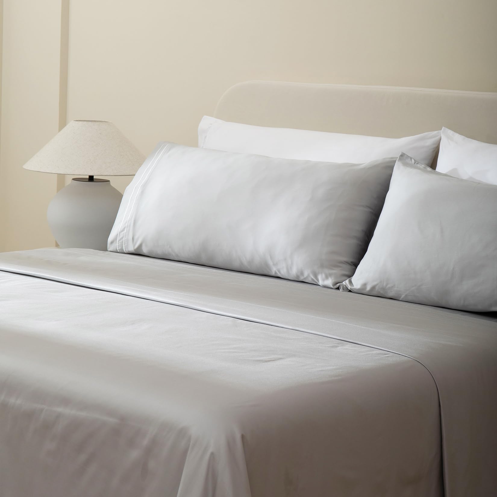 LA JOLIE MUSE 100% Cotton King Size Bed Sheets Set - 300 Thread Count Luxury Cooling Bedding - Ultra Soft Satin Embroidery Deep Pocket Sheets (Fits 15