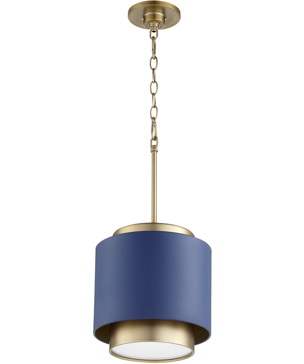 Vintage Aged Brass Pendant Light with Blue Glass Shade - Perfect for Kitchen Island, Dining Room, or Entryway Lighting
