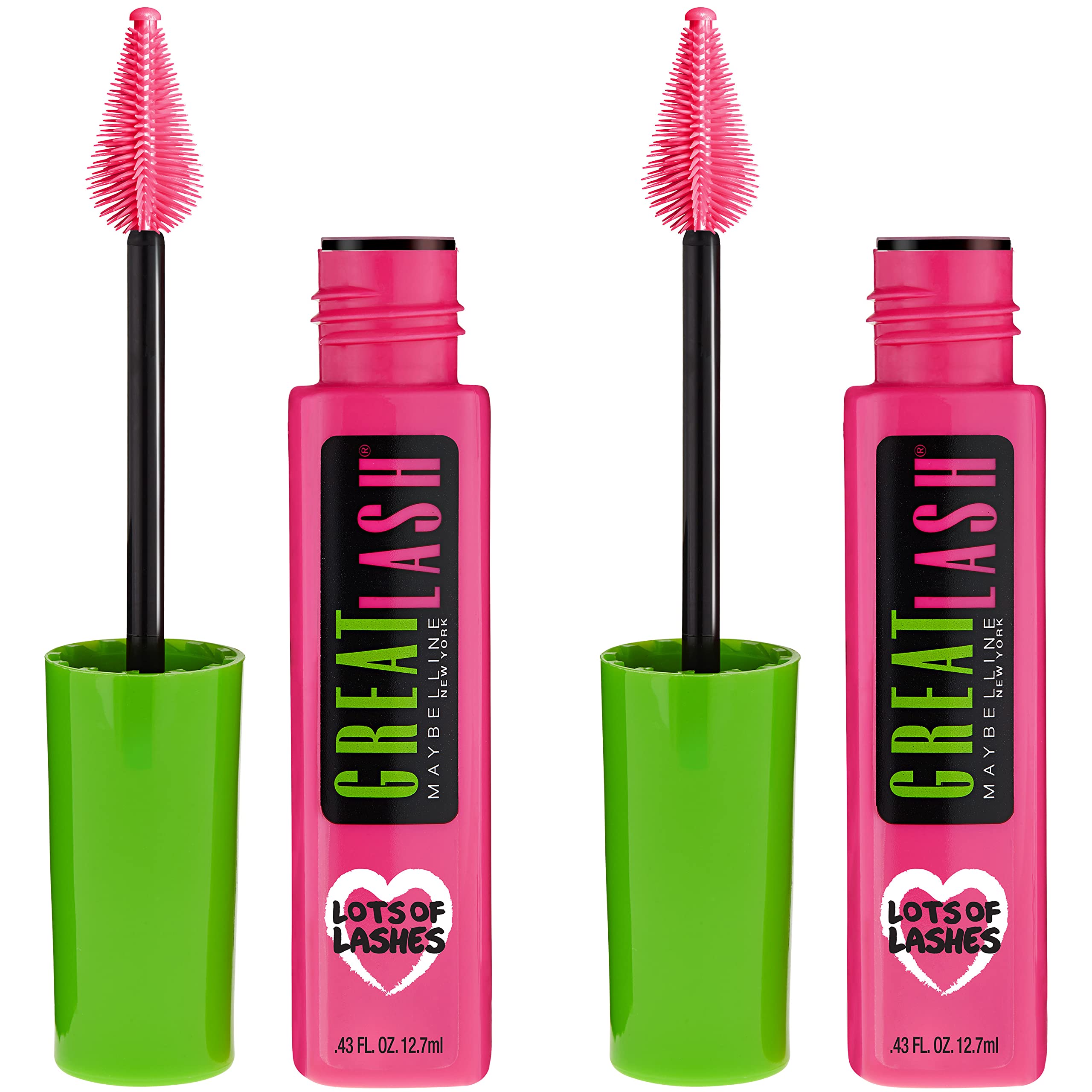 Maybelline Great Lash Volumizing & Lengthening Mascara - Blackest Black (2-Pack) | Washable Formula for Dramatic Lashes | Perfect for Everyday Wear & Special Occasions