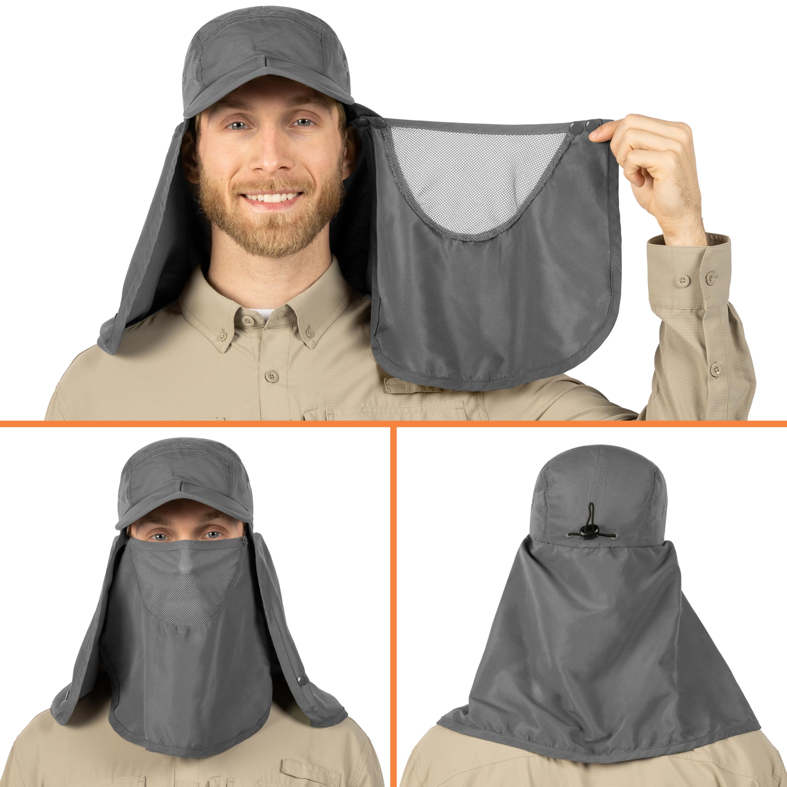 Men's SUN CUBE UV Protection Fishing Hat with Neck Flap & Face Cover - Outdoor Bucket Cap for Hiking, Running, Fishing & Beach Activities - UPF 50+ Sun Hat for Summer Adventures