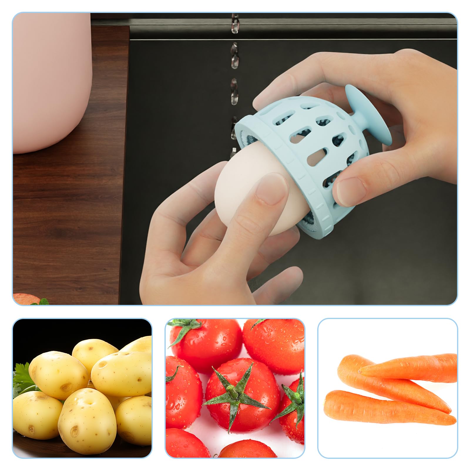 Premium Silicone Egg Brush Cleaner - Gentle Egg Washer for Fresh Eggs - Durable Cleaning Tool for Farm, Kitchen & Home Use (Blue, 1 Pack) - Perfect for Organic Eggs, Backyard Chickens & Cooking Prep