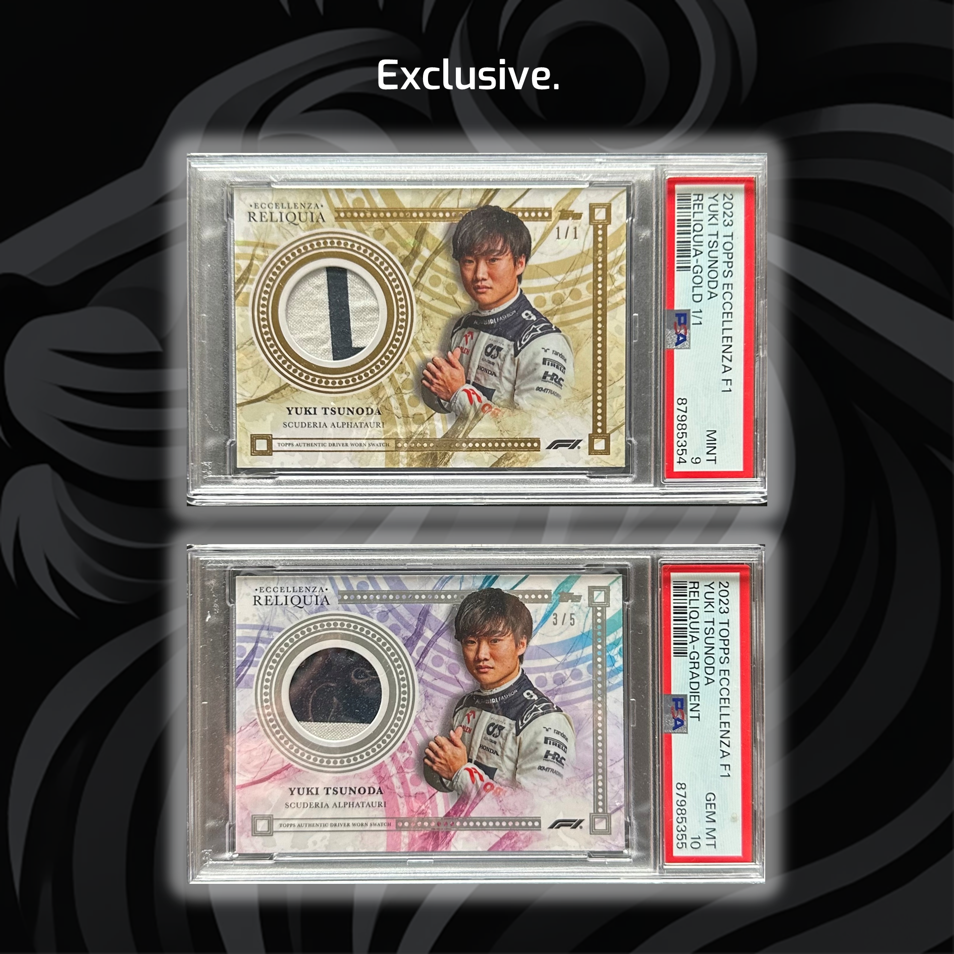 1/1 Gold + Complete Rainbow Yuki Tsunoda 2023 Eccellenza Reliquia (PSA9/10) - Rare Collectible Trading Card for Sports Memorabilia & F1 Racing Fans