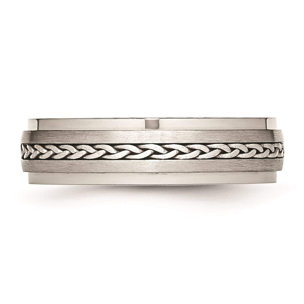 Elegant Stainless Steel Brushed Silver Braid Inlay Ring - Women's Fine Jewelry Gift for Her - Perfect for Anniversaries, Birthdays & Special Occasions