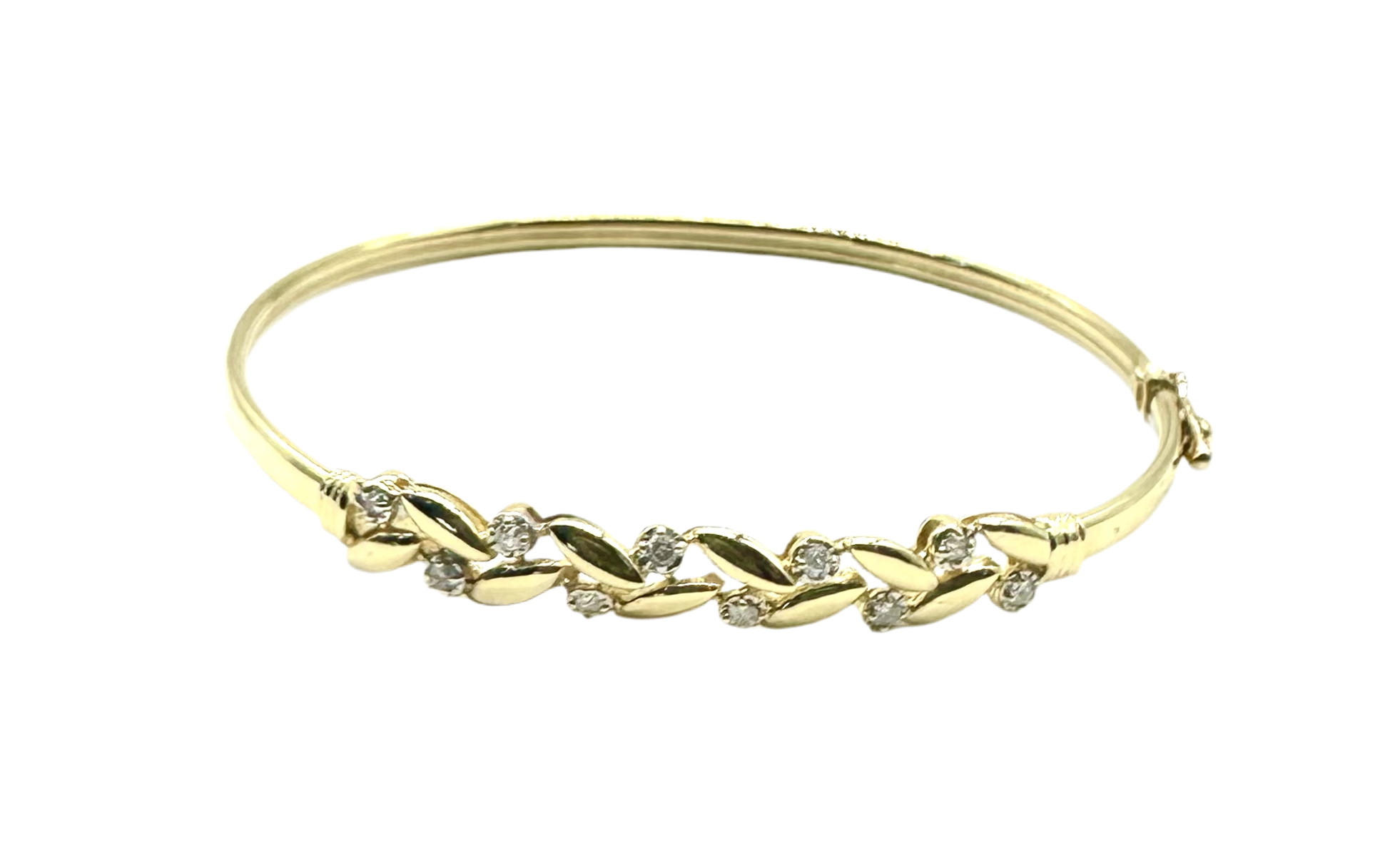 14K Gold Diamond Leaf Bangle Bracelet for Women - Elegant Dainty Stackable Jewelry Gift for Anniversary, Birthday & Special Occasions