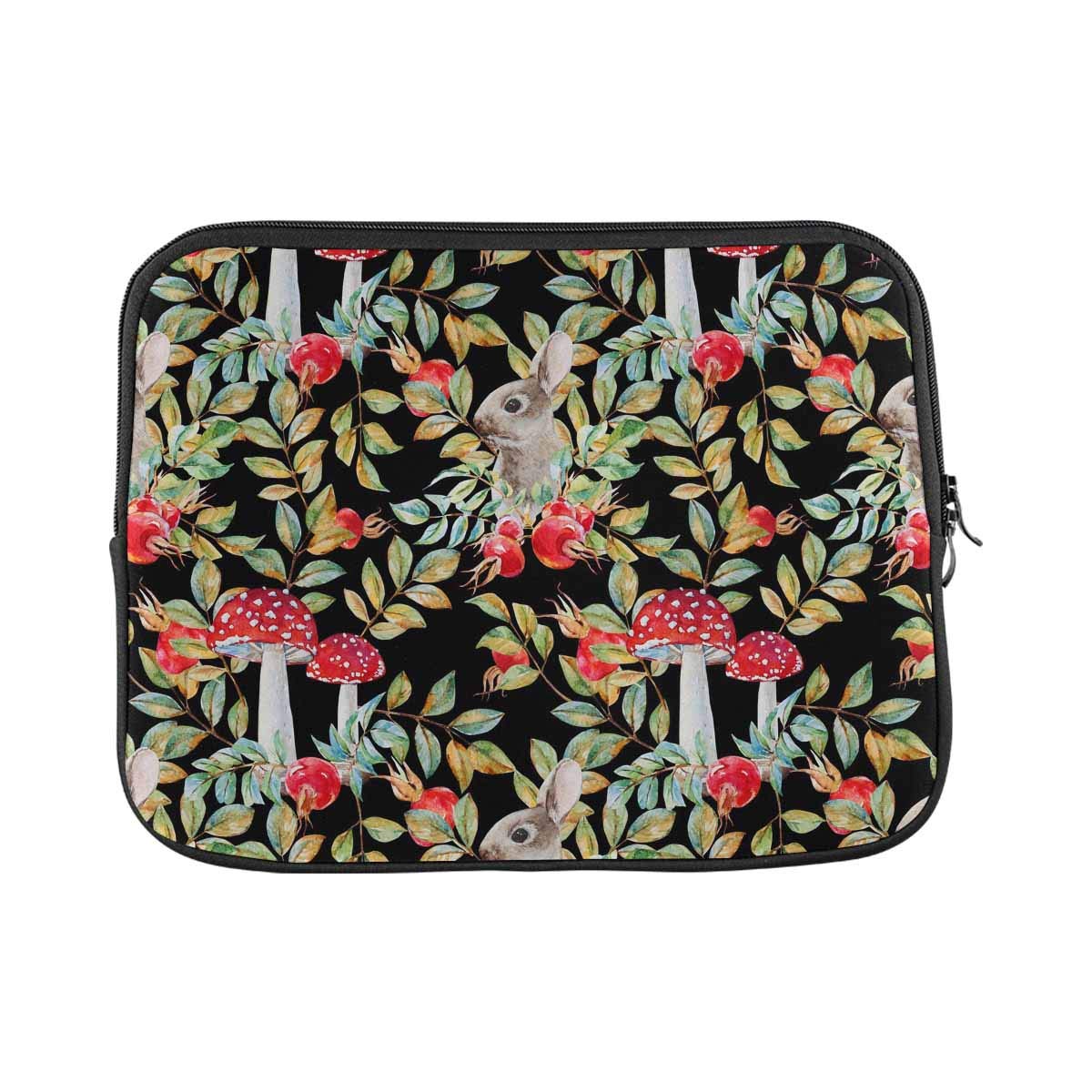 INTERESTPRINT Watercolor Autumn Bunny Flowers & Mushroom Laptop Sleeve - Neoprene Pouch Case for 11-11.6 Inch Notebooks (Perfect for School, Office & Travel Protection)