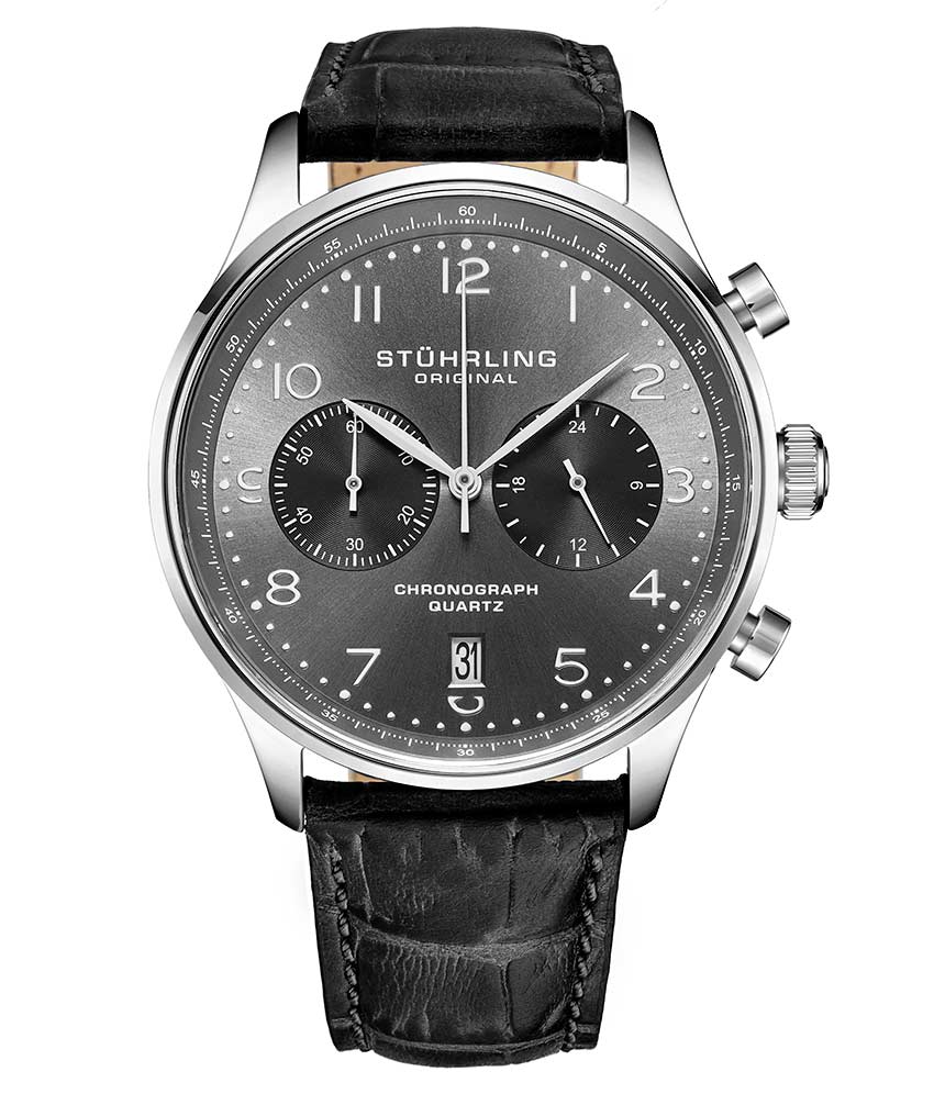 GunmetalGrey Dial/Silver Case/Black Leather Strap