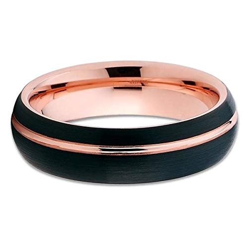 Black Tungsten Wedding Band 6mm - Rose Gold Brushed Finish Men's Ring - Durable & Hypoallergenic for Daily Wear, Anniversary & Engagement Gifts