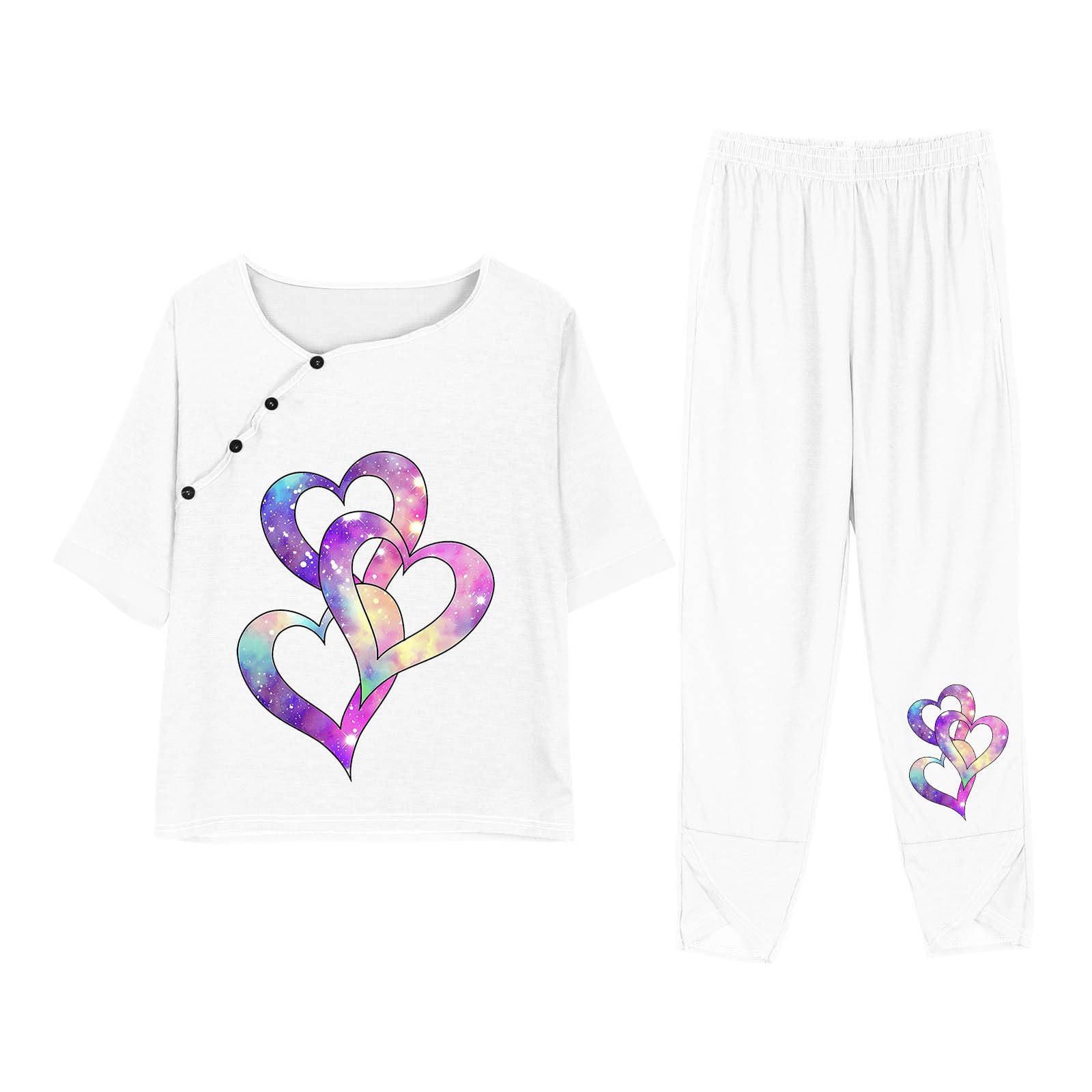 **Women's Plus Size Linen Pants Set – 2-Piece Outfit with Button-Down Round Neck Top & Loose Fit Shorts | Comfortable Summer Casual Wear for Travel & Beach**