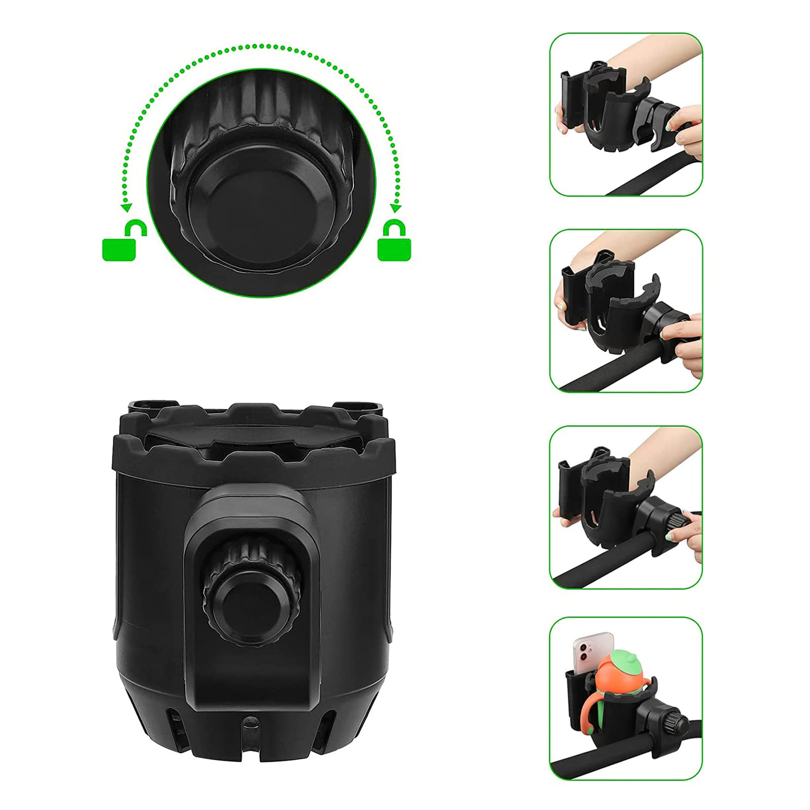 Universal Stroller Cup Holder with Phone Pocket - 2-in-1 Drink & Smartphone Holder for Baby Strollers, Wheelchairs, Bikes & Scooters - Perfect for Parents on the Go, Outdoor Adventures & Daily Commutes