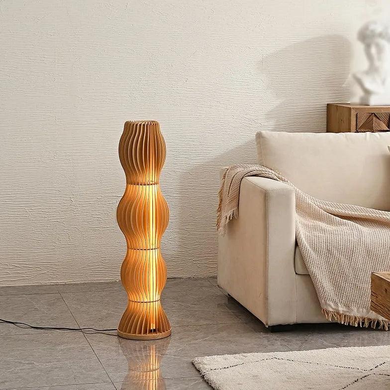 Modern Wooden Wave Sculptural Floor Lamp - Handcrafted Wood Lighting for Living Room, Bedroom & Office Decor - Unique Artistic Statement Piece for Home Interior Design