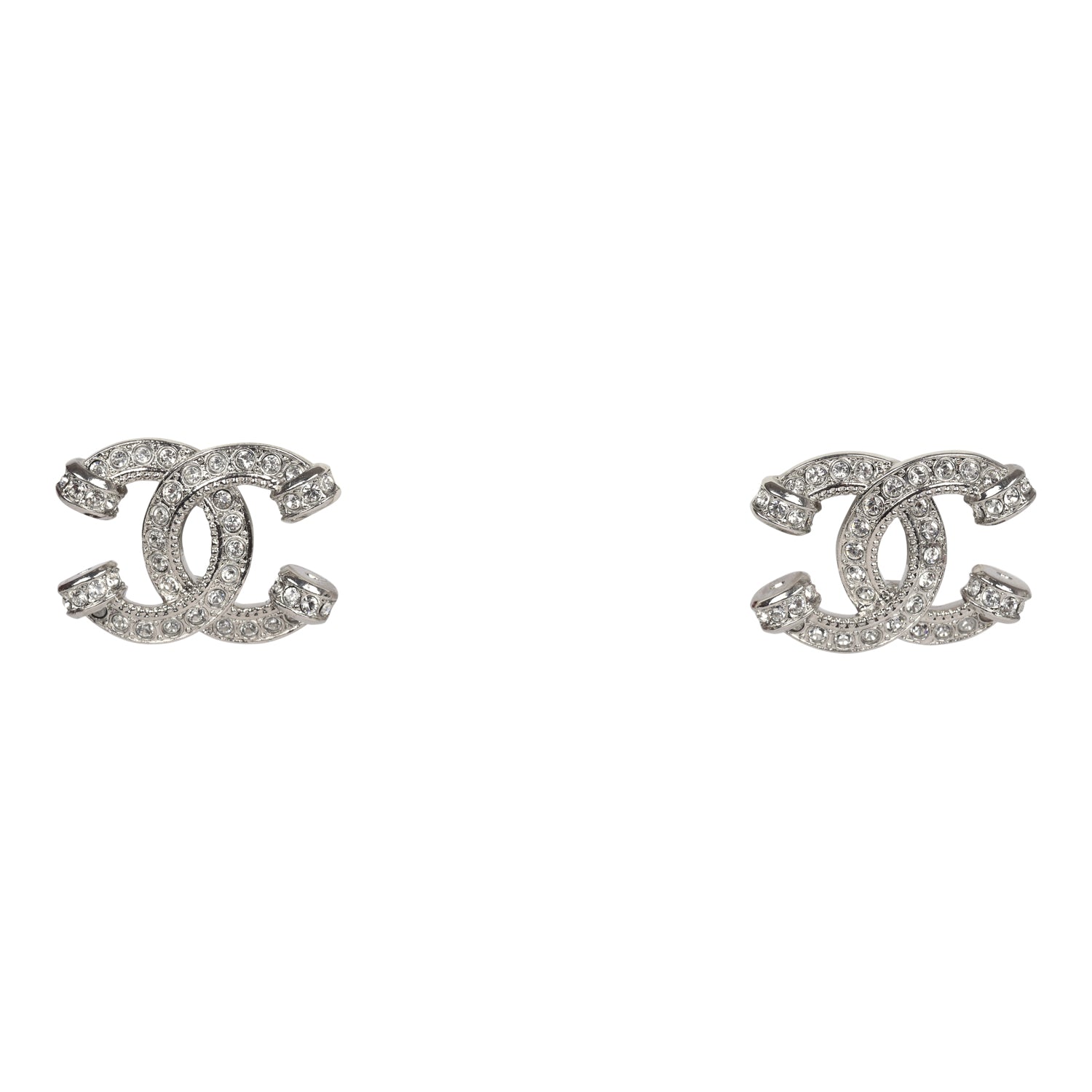 Chanel CC Crystal Stud Earrings in Silver Hardware - Elegant Luxury Jewelry for Women, Perfect for Parties, Weddings & Special Occasions