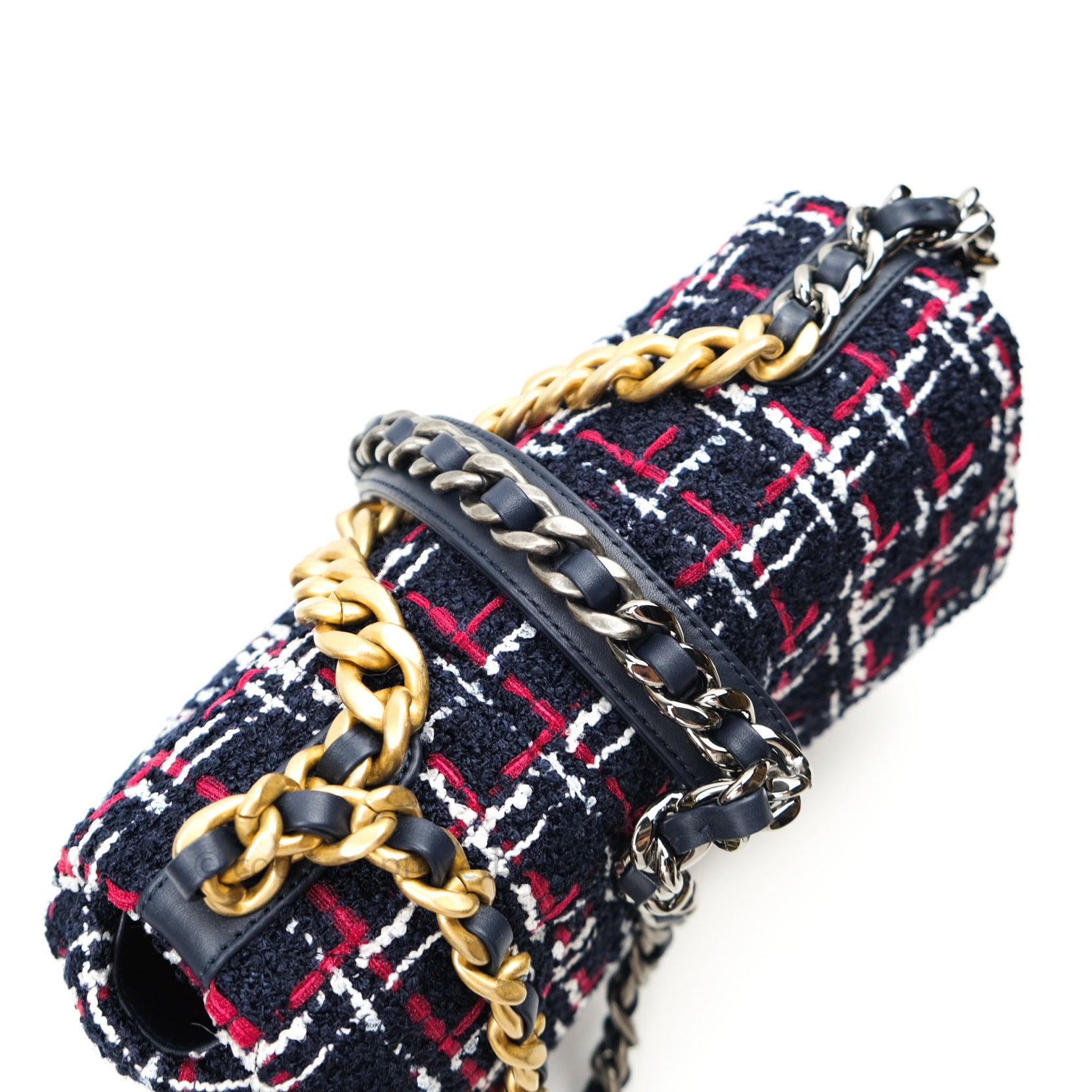 Chanel 19 Small Tweed Handbag in Red & Navy with Mixed Hardware - Luxury Crossbody Bag for Women, Perfect for Date Night & Special Occasions