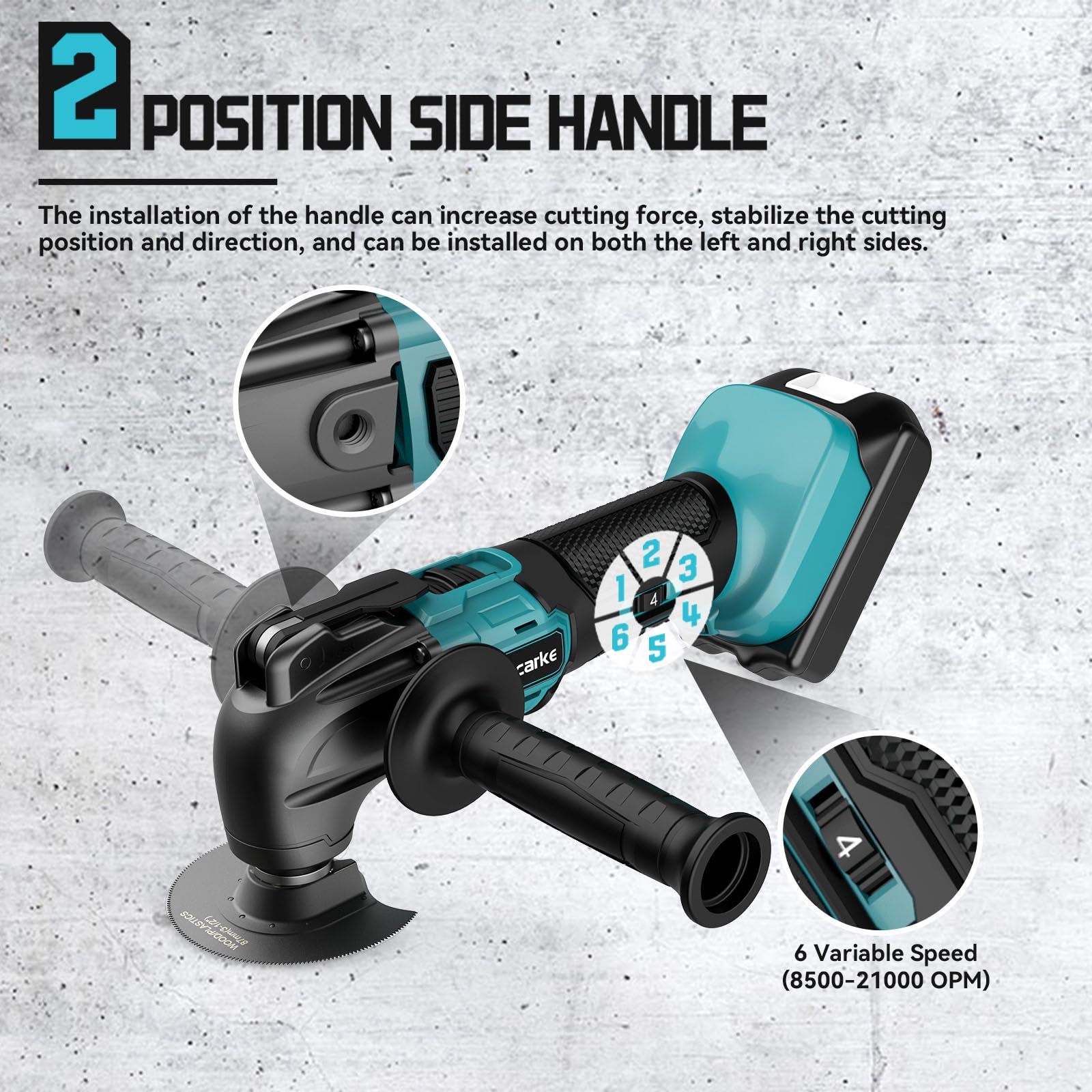 Ecarke 18V Li-Ion Brushless Multi-Function Power Tool for Makita Battery - 6 Adjustable Speed Oscillating Multi-Tool for Cutting, Scraping, Sanding with 23 Accessories (Battery Not Included) - Perfect for DIY Projects, Home Renovation & Woodworking