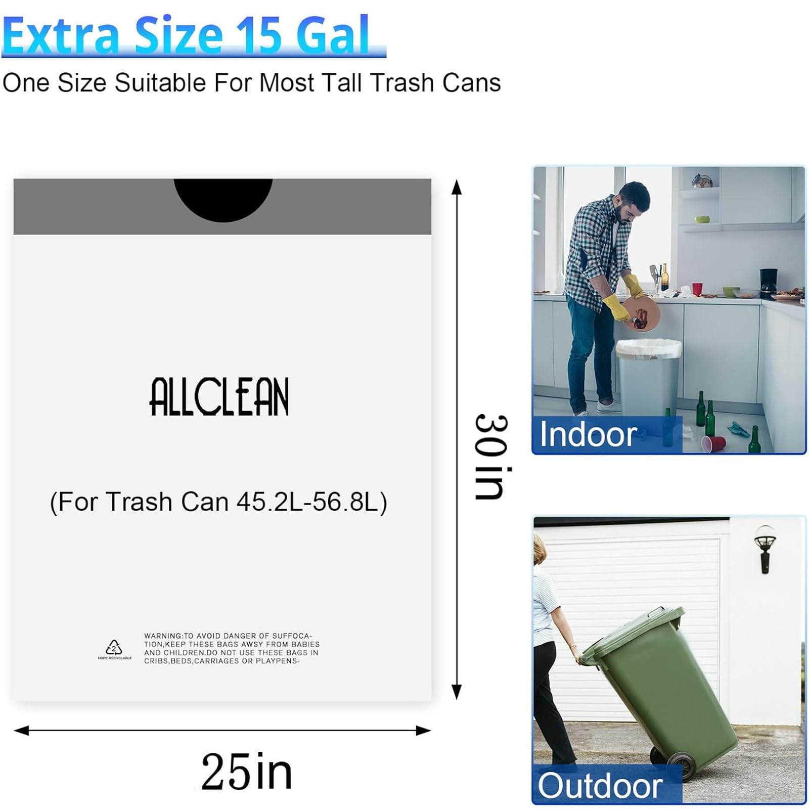 13-15 Gallon Tall Kitchen Trash Bags with Drawstring - Ultra Strong Recyclable Unscented Garbage Can Liners (30 Count) - Perfect for Home Kitchen, Office & Commercial Use