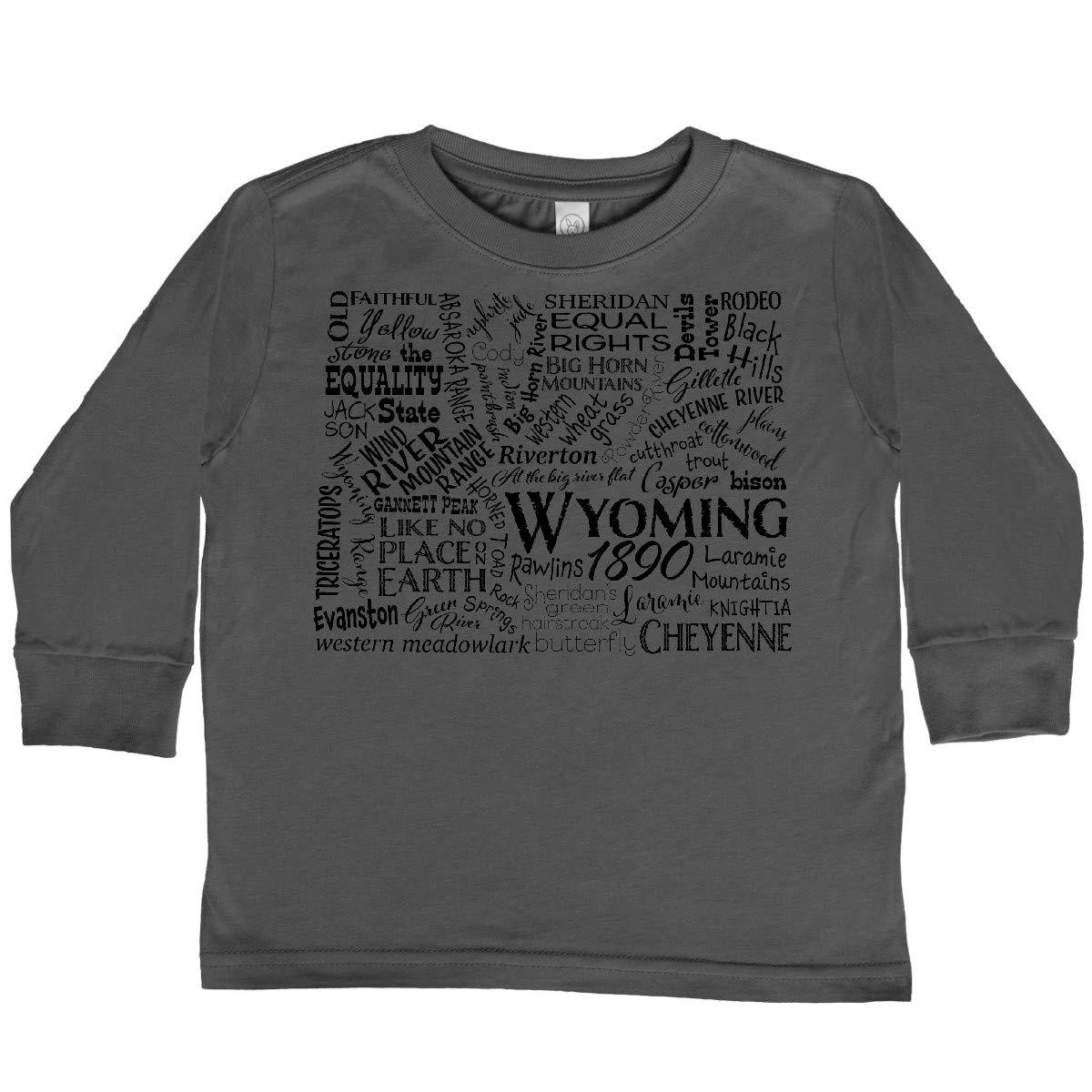 Inktastic Wyoming State Word Salad Toddler Long Sleeve T-Shirt - Cute Graphic Tee for Boys & Girls, Soft Cotton Baby Shirt for Travel, School & Family Photos