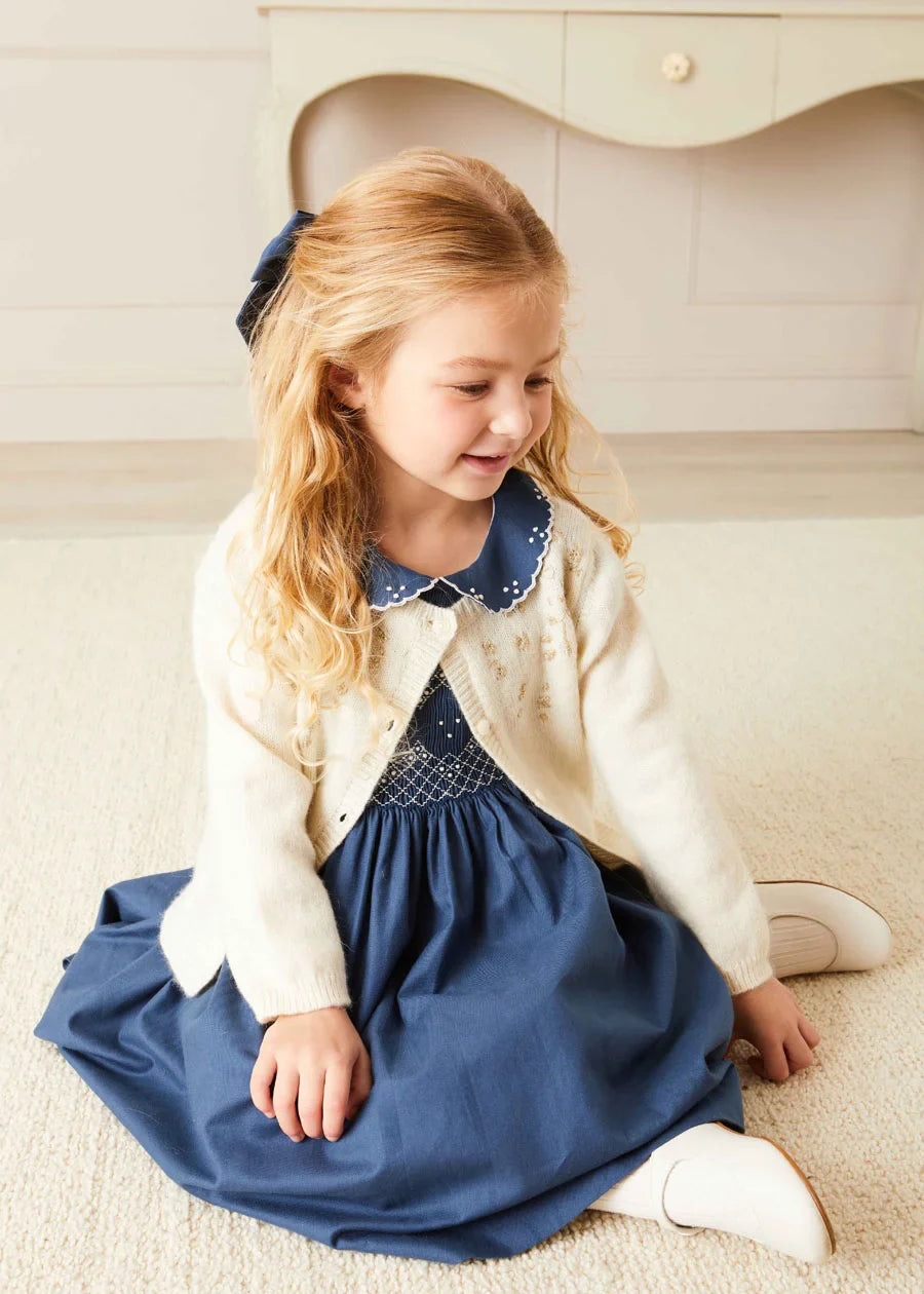 Royal Blue Hand Smocked Short Sleeve Dress for Girls (12 Months - 10 Years) - Perfect for Birthday Parties, Easter Outfits & Special Occasions