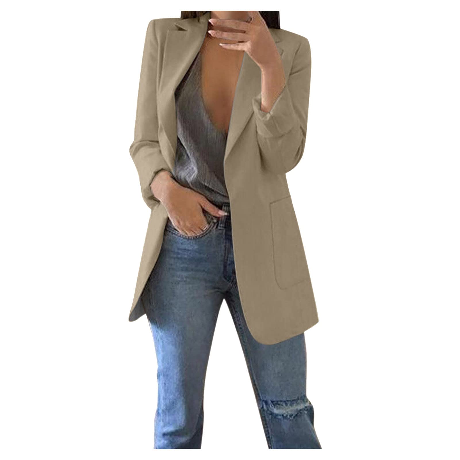 Women's Oversized Blazer Jacket - Open Front Lapel Collar for Work & Office