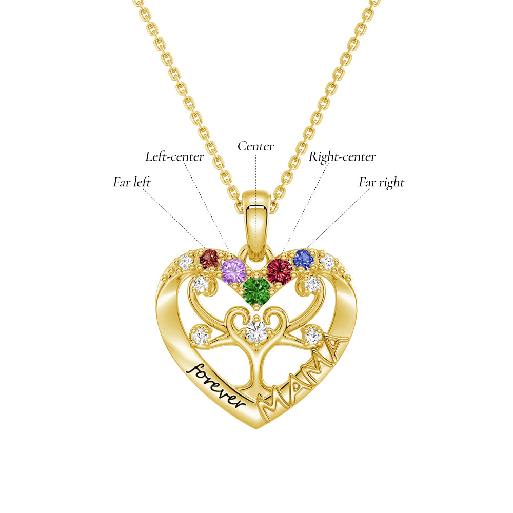 Custom Birthstone Heart Tree Necklace - Personalized Forever MAMA Pendant Jewelry for Women, Mothers, Grandmothers | Gift for Birthday, Mother's Day, Anniversary & Special Occasions