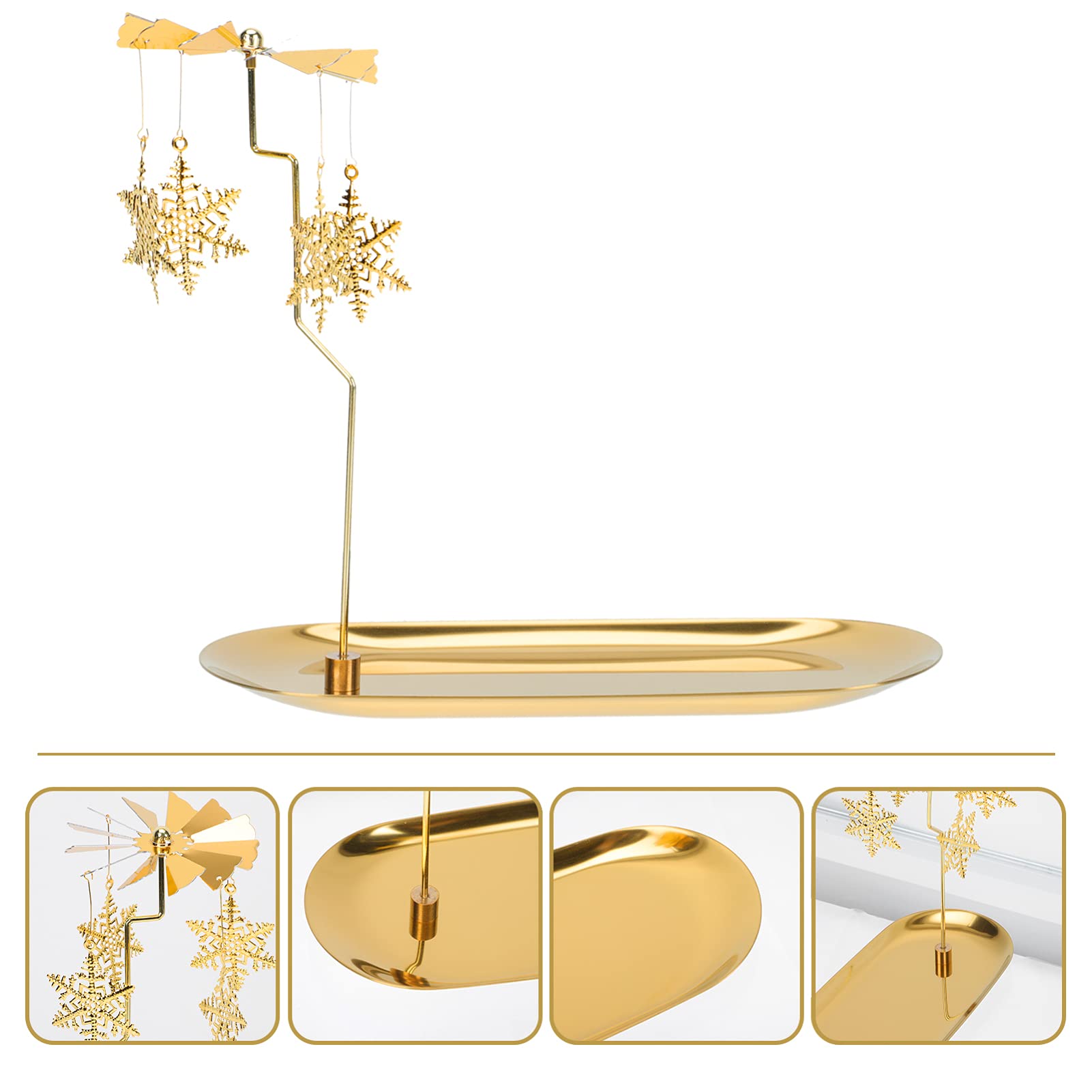 Angoily Rotating Candle Holder Set - Brass Metal Candlestick with Turntable Tray for Christmas & Holiday Decor | Winter Home Decoration | Perfect for Table Centerpieces, Dinner Parties & Festive Ambiance
