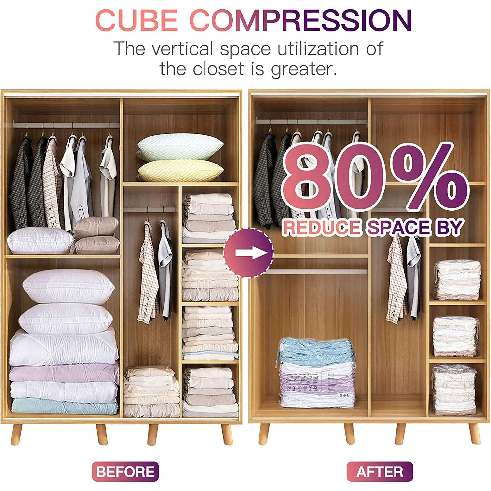 Elegear Cube Vacuum Storage Bags 4 Pack (2 Jumbo + 2 Medium) - Extra Large Space Saver Bags for Clothes, Pillows, Comforters & Blankets | Heavy Duty Compression Storage Bags for Travel, Moving & Seasonal Organization