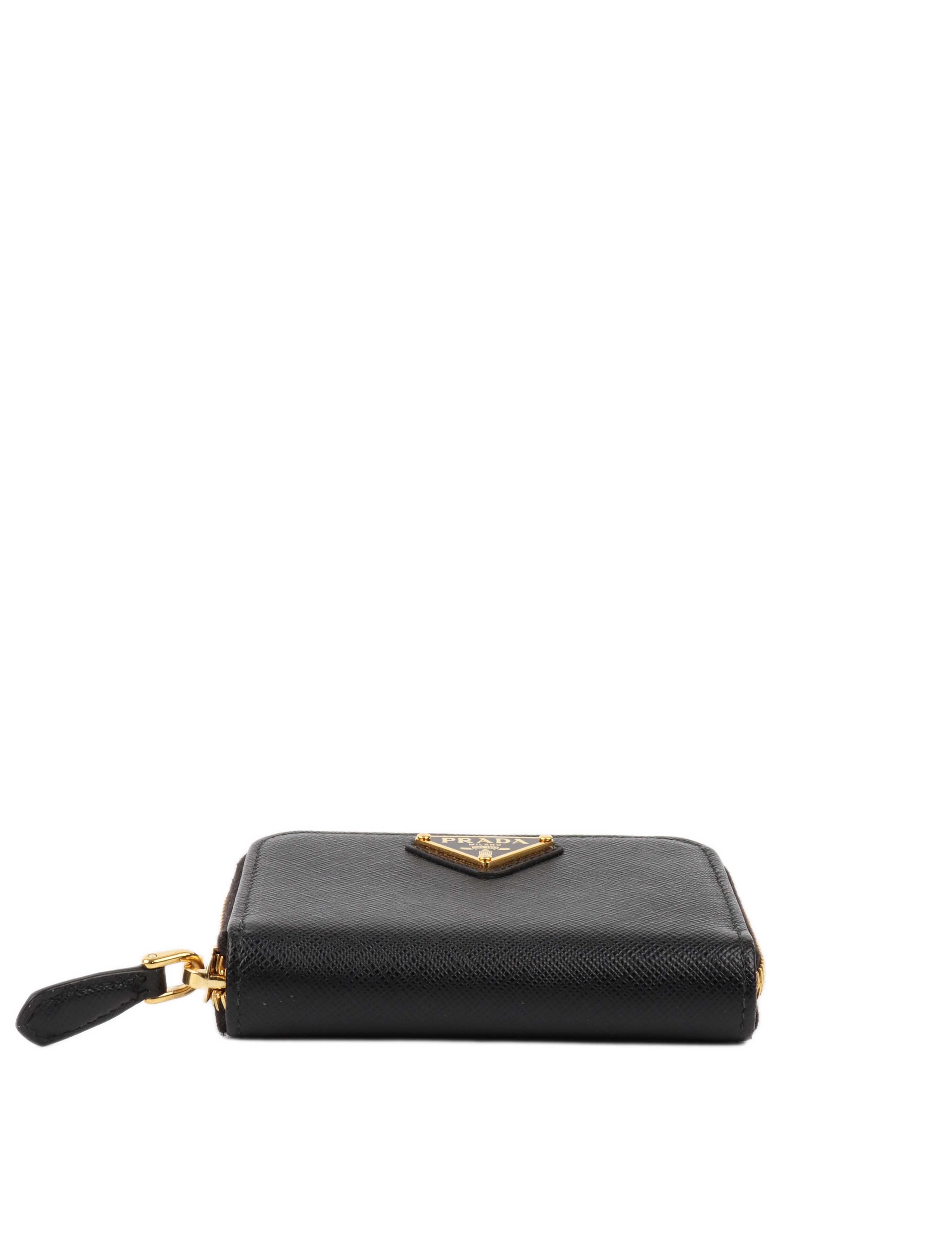 Prada Black Saffiano Leather Card Holder with Chain - Luxury Compact Wallet for Credit Cards & ID - Perfect for Everyday Use, Travel & Night Out