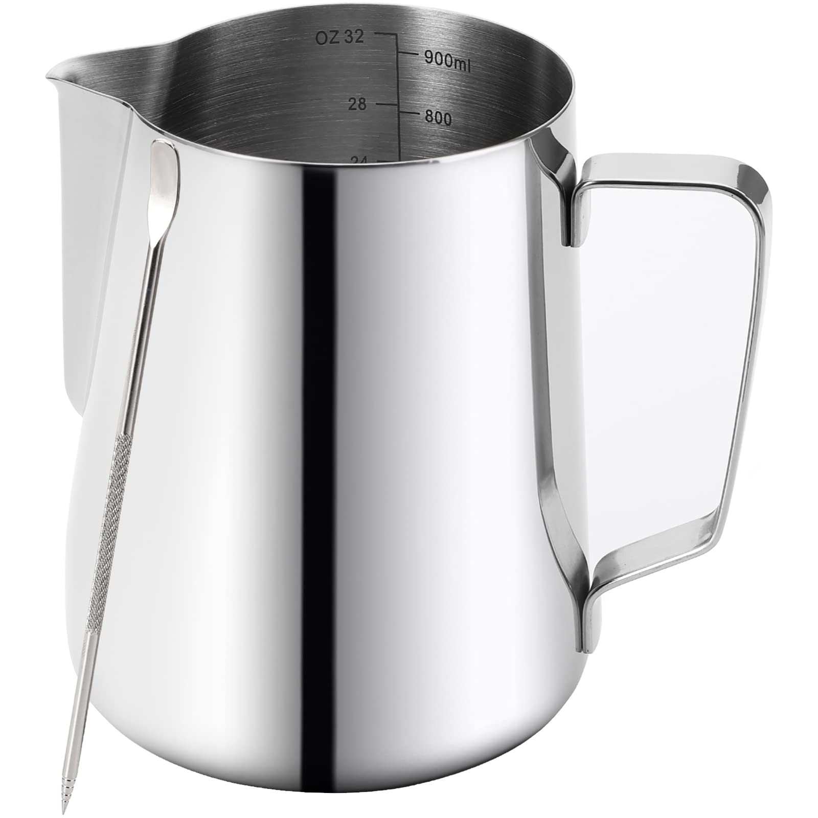 Premium 32oz Stainless Steel Milk Frothing Pitcher with Latte Art Pen - Professional Barista Steaming Jug for Espresso Machines, Perfect for Creating Cappuccino, Latte & Coffee Art at Home Cafes & Coffee Shops