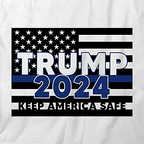 Trump 2024 Keep America Safe T-Shirt - Patriotic White Printed Graphic Tee for Political Rallies & Conservative Events