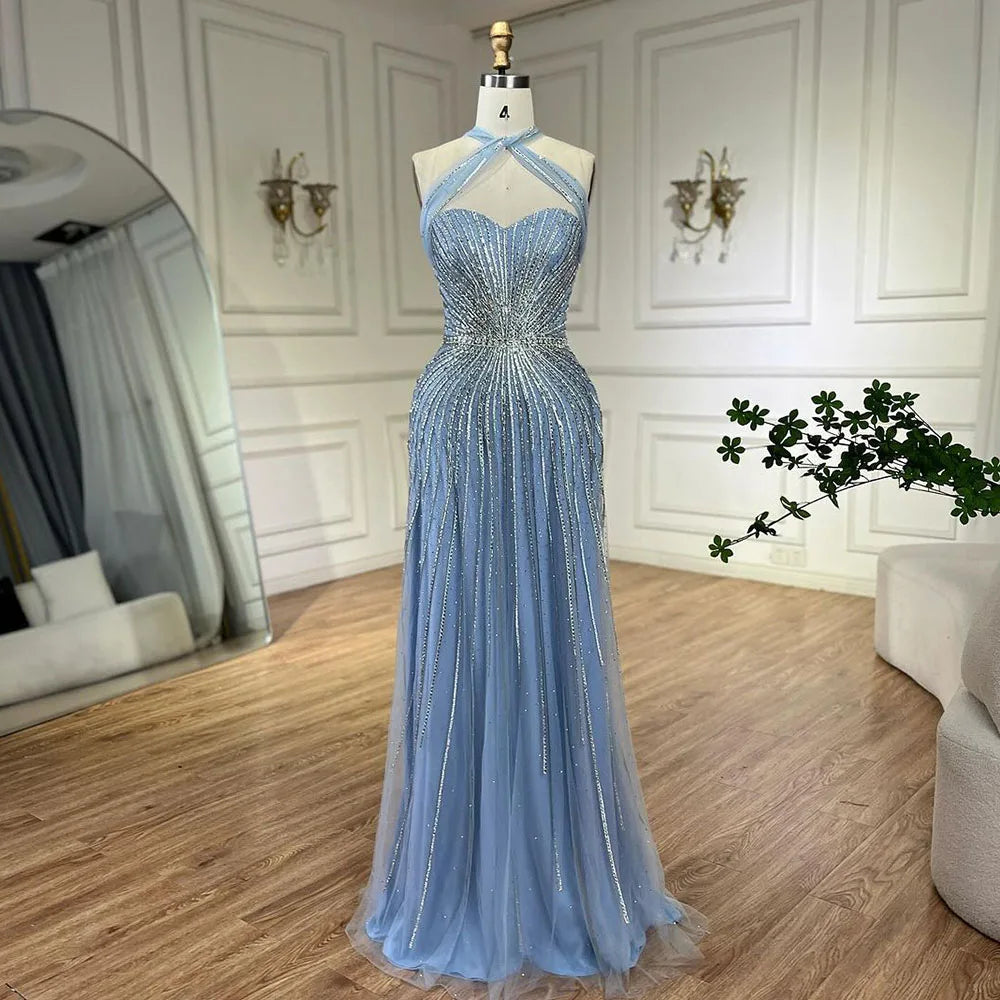 Luxury Beaded Mermaid Evening Gown for Women - Dubai Turquoise Spaghetti Strap Wedding Party Dress 2025 | Elegant Formal Gowns for Prom, Red Carpet & Special Occasions