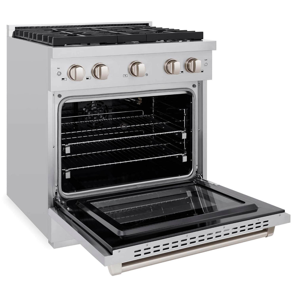 ZLINE 30-inch Stainless Steel Kitchen Package - Gas Range, Range Hood, Microwave Drawer & 24-inch Dishwasher (5KPR SGRRH30 MWDWV) | Premium Appliance Bundle for Modern Kitchens | Perfect for Home Chefs & Entertaining
