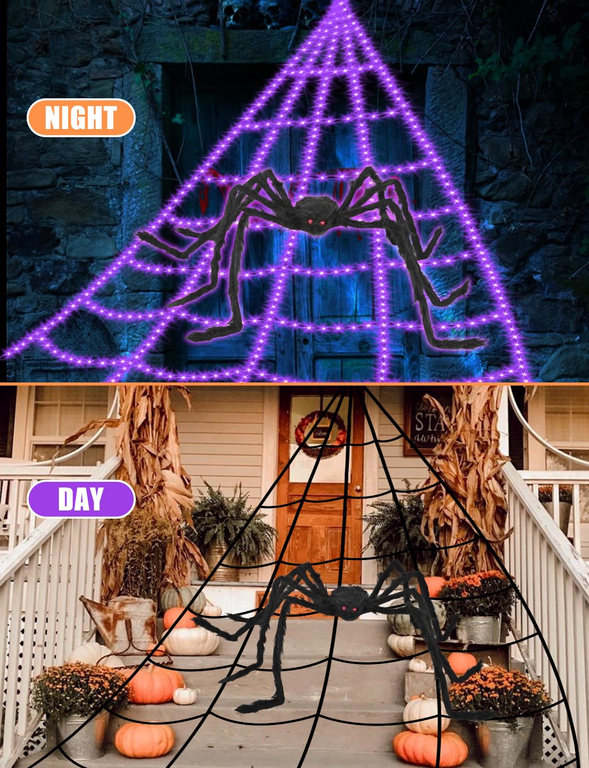550 LED Spider Web Halloween Lights - Giant Outdoor Halloween Decorations for Yard, Porch, and Party Decor