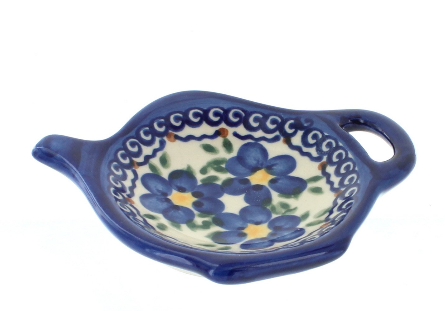 Blue Rose Polish Pottery Tea Bag Holder - Handcrafted Spring Blossom Design for Tea Lovers - Perfect for Kitchen, Dining Table & Gift Giving