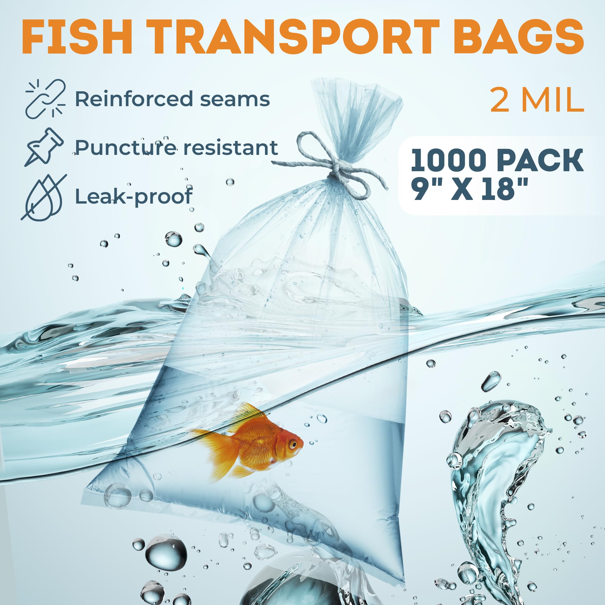 APQ 9x18 Inch Clear Plastic Live Fish Shipping Bags - 1000 Pack of 2 Mil Thick Polyethylene Aquarium Fish Transport Bags | Durable for Safe Fish Transportation, Perfect for Pet Stores, Aquarium Enthusiasts & Fish Breeders