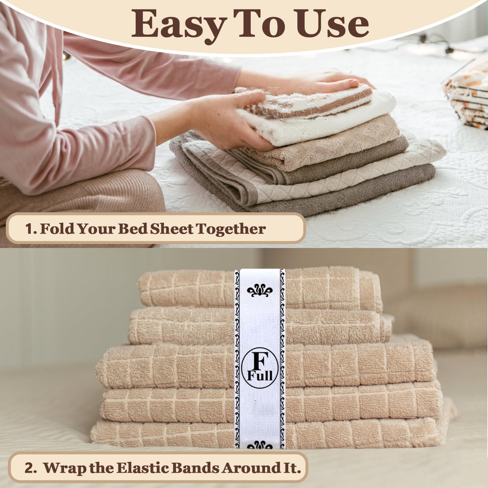 Upgraded 6-Pack Elastic Bed Sheet Organizer Bands - Closet Storage Labels for Bedding, Linens & Sheets - Perfect for Home Organization & Space Saving in Closets, Drawers & Shelves