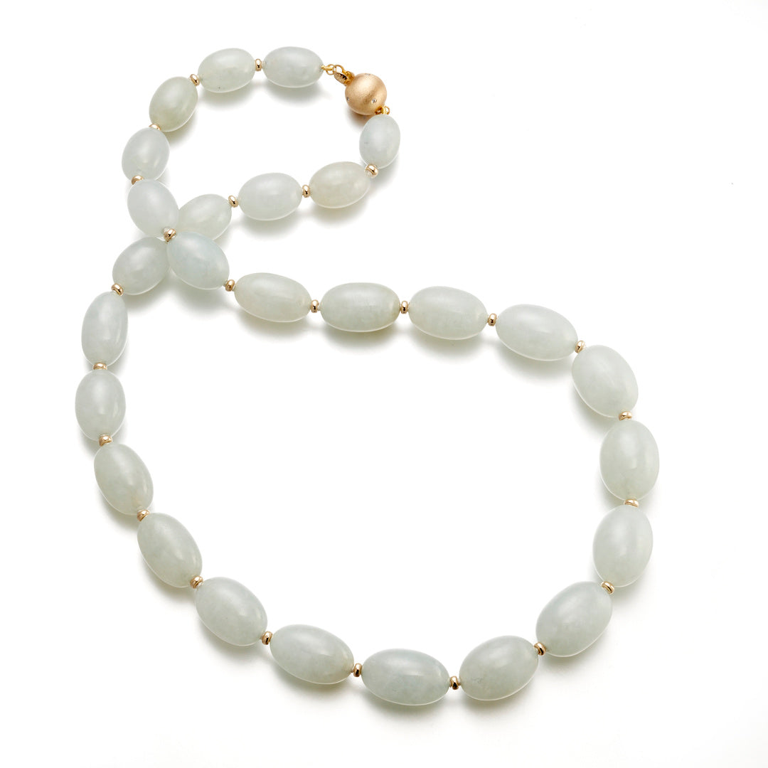 Graduated Oval Icy Green Jade Bead Necklace for Women - Natural Stone Jewelry for Boho Style, Wedding & Special Occasions