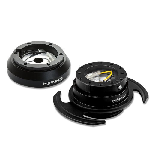 NRG Innovations SRK-160H+650BK 6-Hole Aluminum Ball Bearing Steering Wheel Quick Release Hub Adapter - Gen 3.0 Black with Handle - Perfect for Racing, Drifting & Simulator Setups