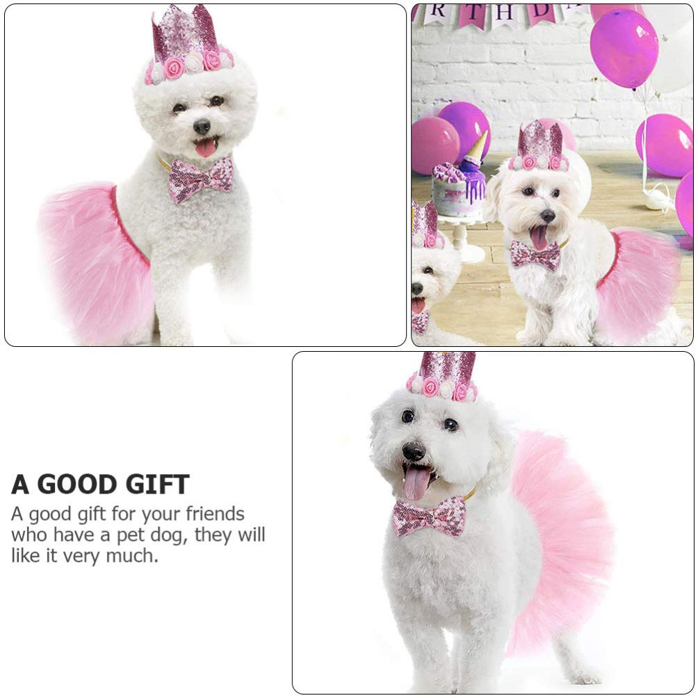 1 Set Pink Pet Mesh Tutu Dress & Hat for Medium Dogs - Birthday Party Outfit for Girl Dogs & Cats - Shimmery Skirt with Bow Tie - Perfect for Birthday Celebrations, Photo Shoots & Special Occasions