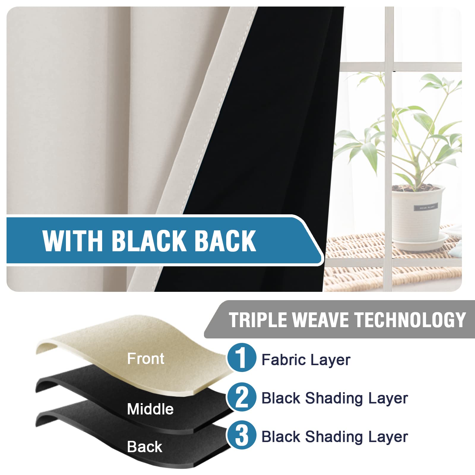 H.VERSAILTEX 100% Blackout Thermal Insulated Tie-Up Curtains - Black Lined Balloon Roman Shade with Rod Pocket for Small Windows (63 Inches Long) - Perfect for Bedroom, Bathroom & Home Decor - Blocks Light & Provides Privacy