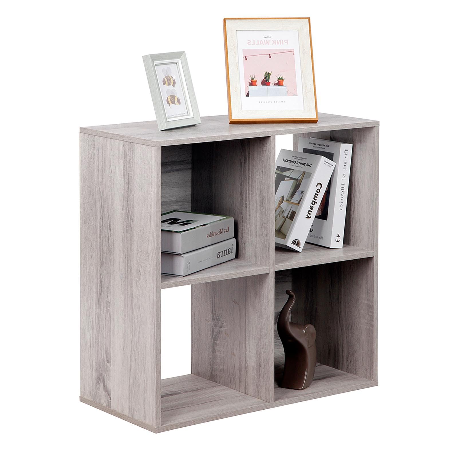 PACHIRA 4-Cube Wooden Storage Organizer - Bookshelf, Closet Cabinet & Shelf Unit for Living Room, Bedroom, Study - Oak Grey | Space-Saving Home & Office Storage Solution