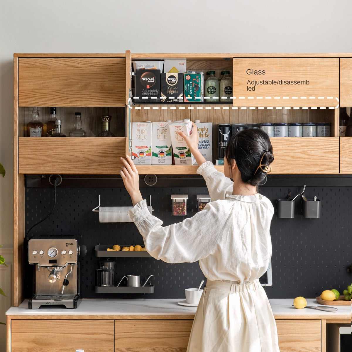 Modern Oak Solid Wood Sideboard Buffet Cabinet - Stylish Storage for Dining Room, Living Room & Entryway