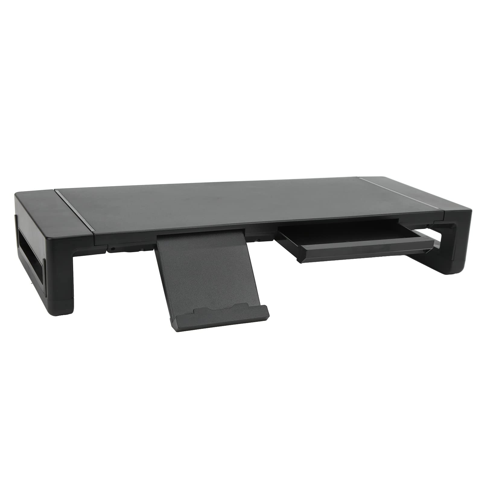 3 Height Adjustable Foldable Computer Monitor Stand with Storage Drawer & Phone Holder, 25kg Capacity Desk Organizer for Laptop, PC, Printer - Perfect for Home Office and Gaming Setup