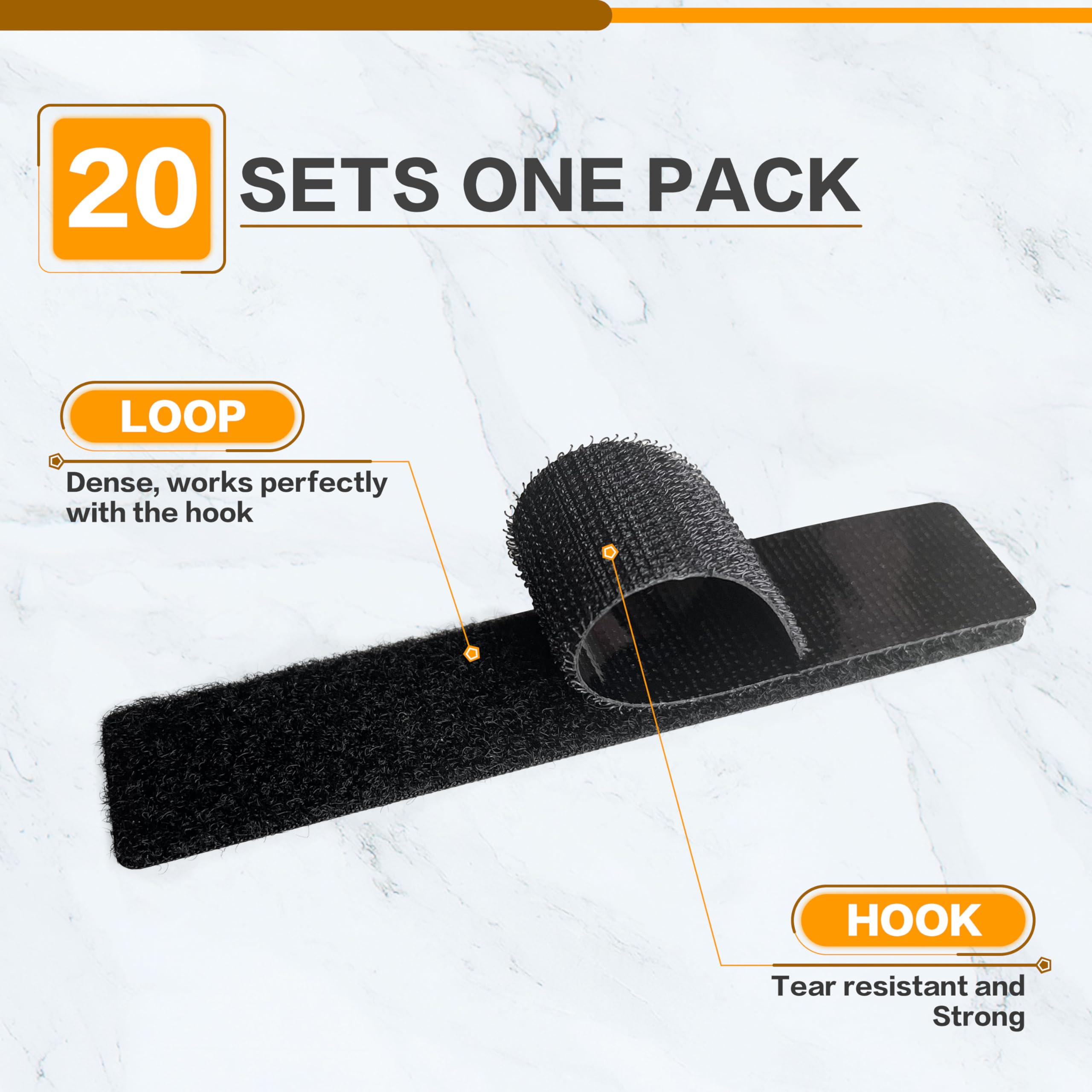 KING MOUNTAIN 1x3 Inch Hook and Loop Strips - 20 Sets Heavy Duty Nylon Self Adhesive Tape with Strong Double Sided Backing - Perfect for Office Organization, Home DIY Projects & Crafting - Black