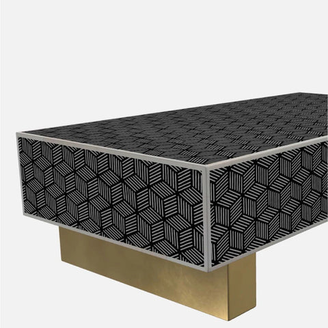 Handmade Bone Inlay Rectangular Coffee Table - Black Boho Style Accent Table for Living Room, Home Decor & Modern Interior Design