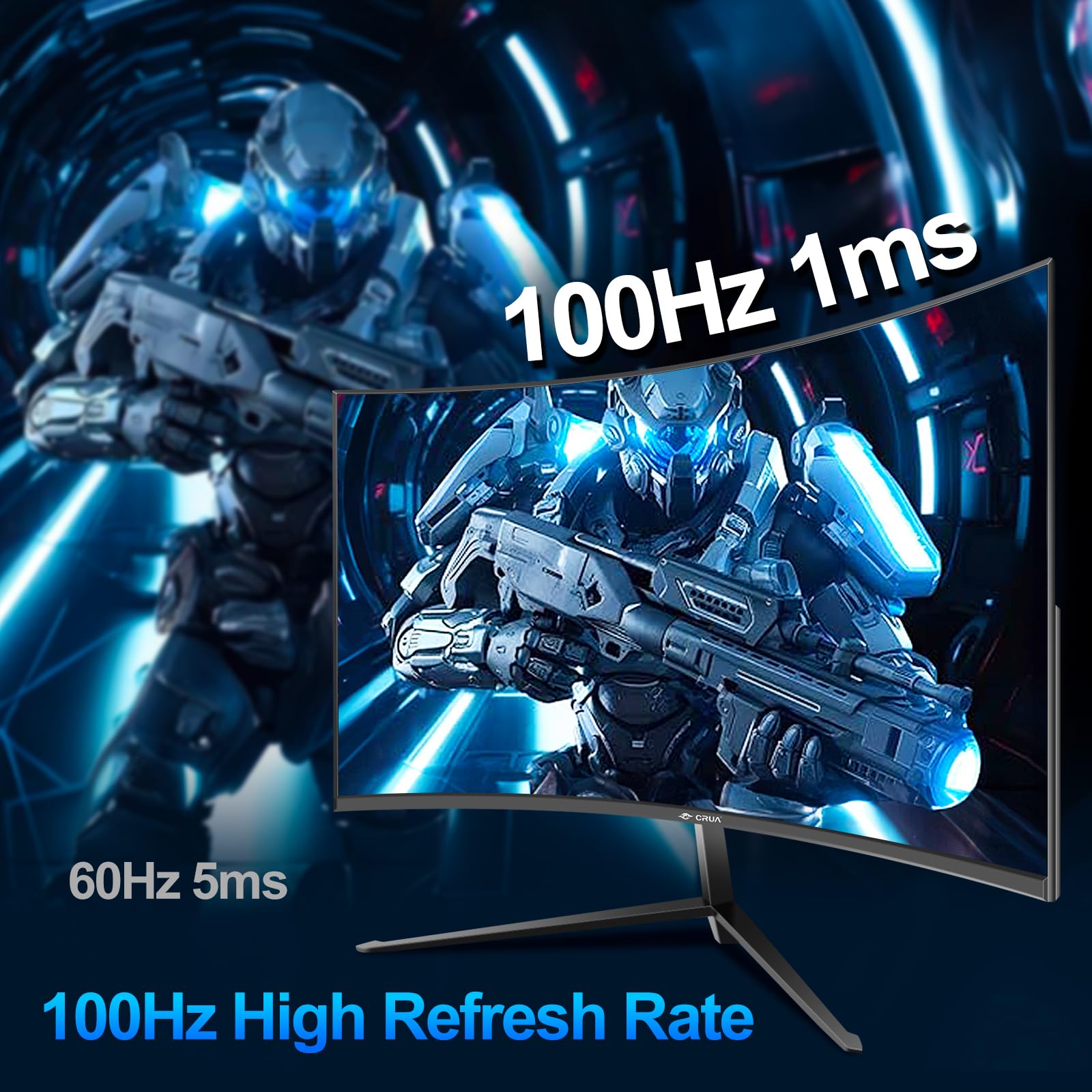 CRUA 27 Inch Curved Gaming Monitor 100Hz, Full HD 1080P 1500R PC Computer Screen with FreeSync & Eye Care Technology, Frameless Design, VESA Mount Compatible - Perfect for Esports, Home Office & Multimedia Entertainment