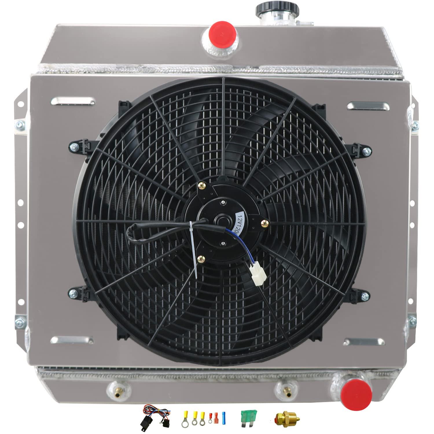 1949-1954 Chevy Bel Air & Fleetline Aluminum Radiator - 4 Row Core with Fan Shroud & Relay | High-Performance Cooling for Classic Car Restoration & Hot Rod Builds