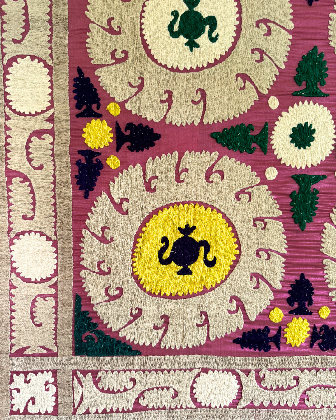 Handmade Suzani Embroidered Wall Hanging Tapestry - Traditional Uzbek Textile Art Decor for Living Room, Bedroom & Boho Home Decor