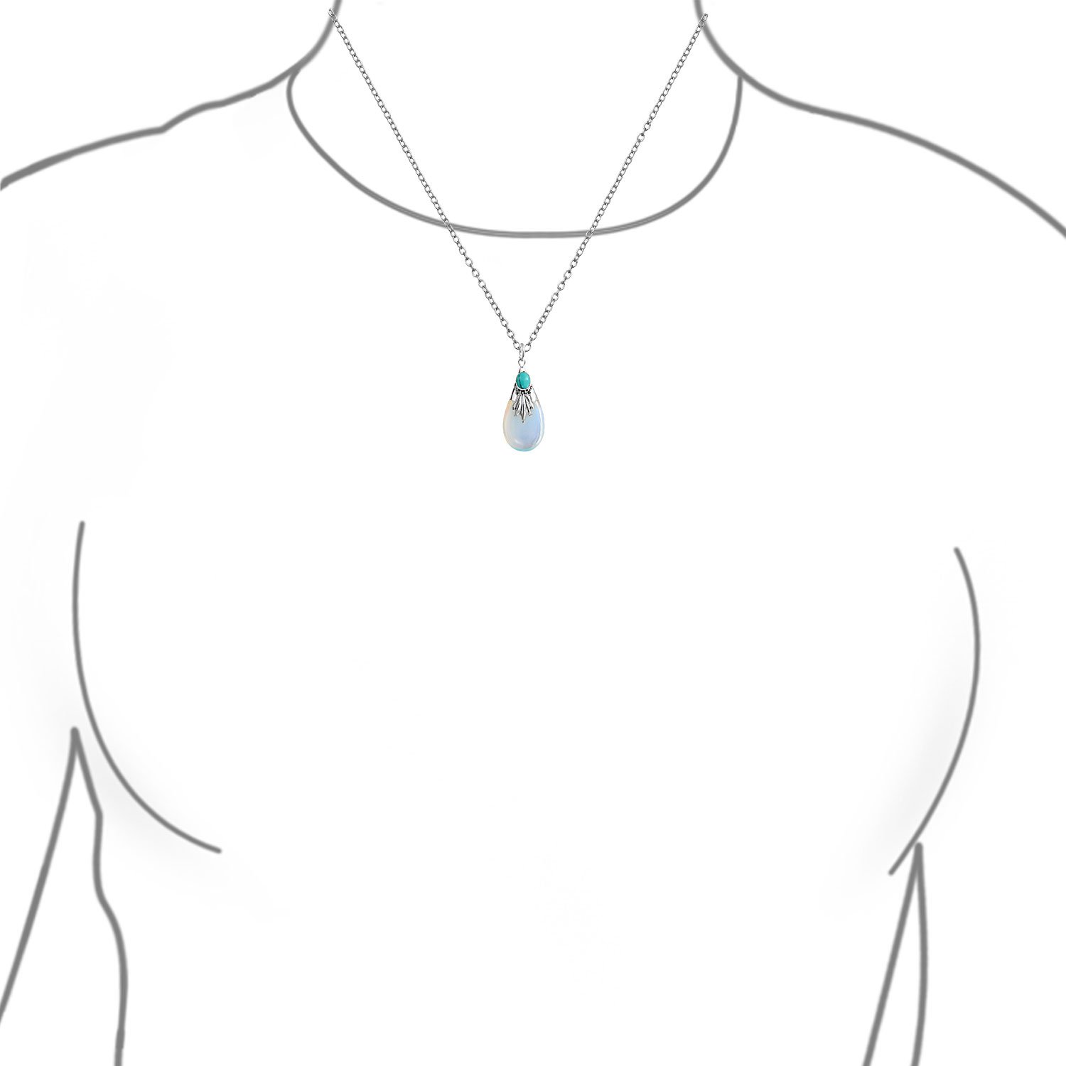 Tribal Turquoise Opalite Pendant Necklace for Women - Sterling Silver Jewelry for Casual & Party Wear