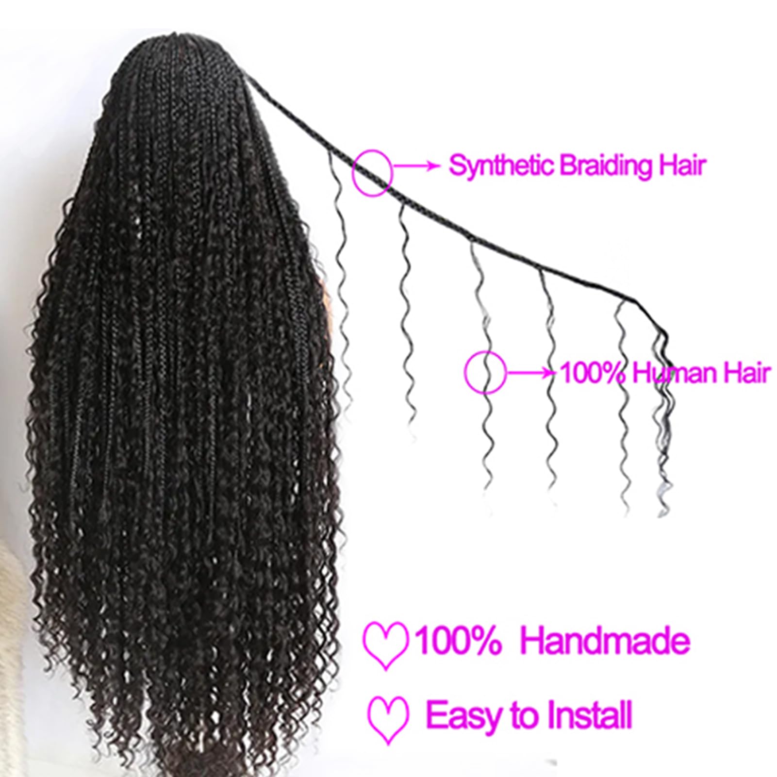 YMS Boho Box Braids Wigs | 24 Inch Human Hair Full Lace Wigs with Curls | Knotless Bohemian Braided Wigs for Women | Pre-Plucked with Baby Hair & Square Part | Perfect for Parties, Weddings & Protective Styling