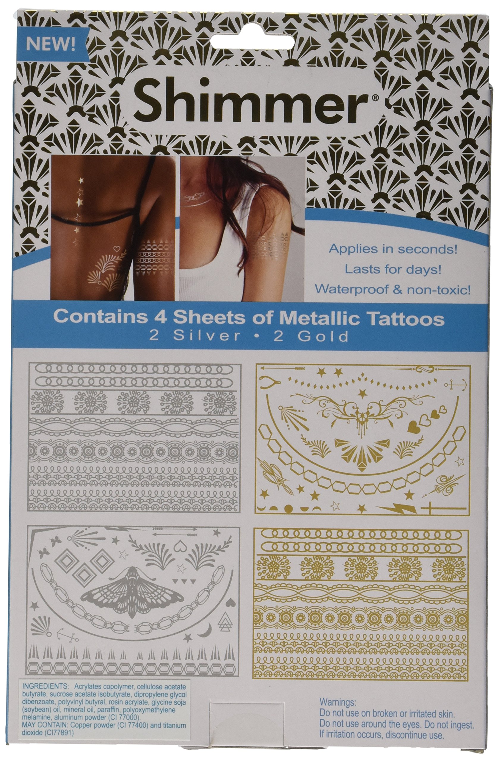 Shimmer Metallic Temporary Tattoos - Waterproof Fake Body Jewelry for Women & Men - Perfect for Parties, Festivals, and Special Occasions