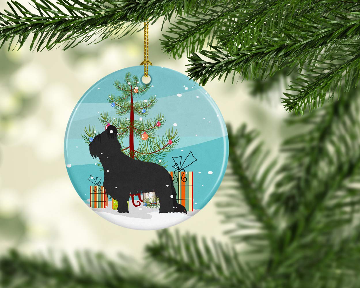 Briard Merry Christmas Tree Ceramic Ornament - Handmade Holiday Dog Breed Decor for Xmas Tree, Gift & Home Decoration | Perfect for Pet Lovers & Christmas Festivities